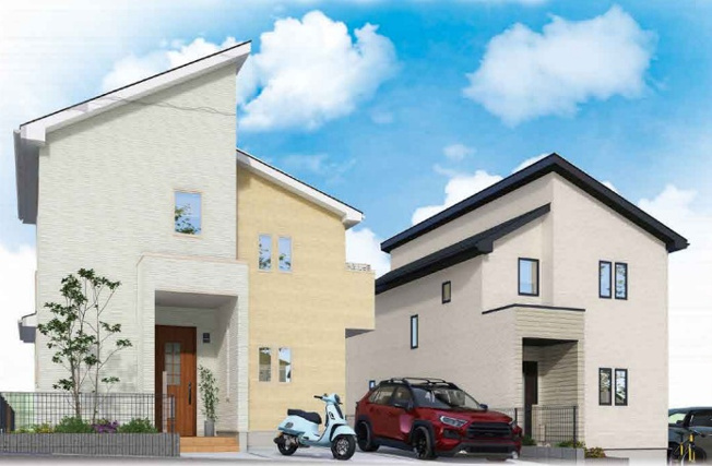 【完成予想図】 | 【新築分譲住宅】山形市花楯3期　全2棟 | 施工例パースです。
※イメージにつき、実際とは異なります。