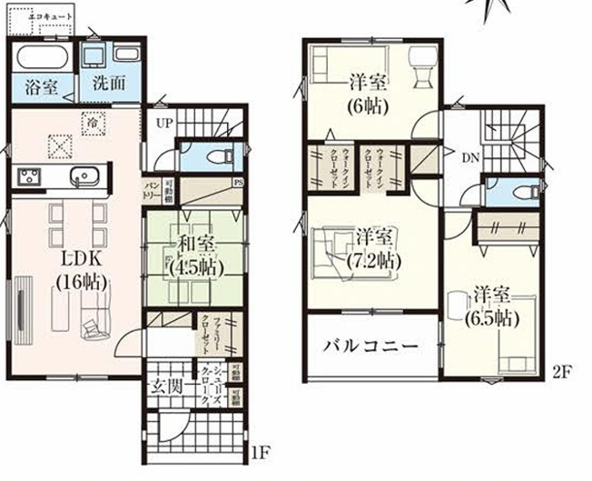 【間取り】 | 【新築分譲住宅】山形市花楯3期　全2棟 | （１号棟）、価格３１９０万円、４ＬＤＫ、土地面積１６０．８２ｍ２、建物面積１０８．４７ｍ２