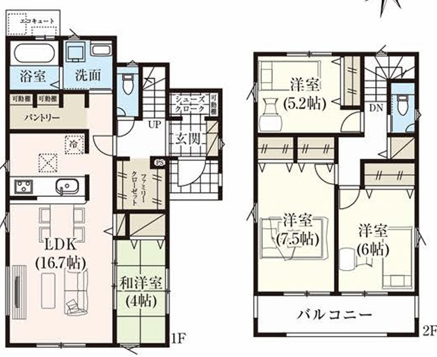【間取り】 | 【新築分譲住宅】山形市花楯3期　全2棟 | （２号棟）、価格28９０万円、４ＬＤＫ、土地面積１６０．８２ｍ２、建物面積１１１．７９ｍ２