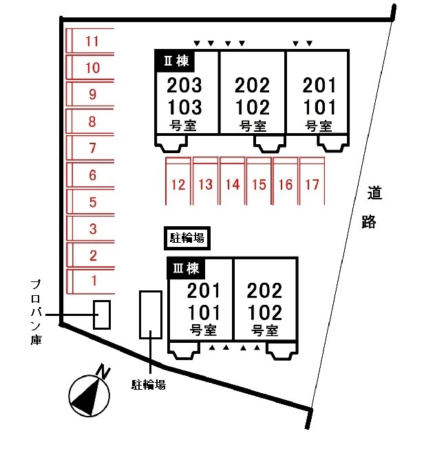 フローラル　Ⅱの区画図|駐車場