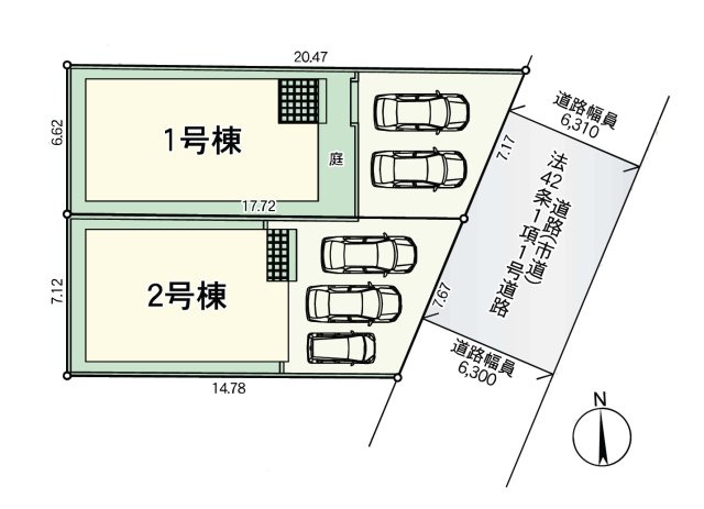 福津市西福間3丁目第6-2棟(2号棟)の区画図|配置図（2号棟）