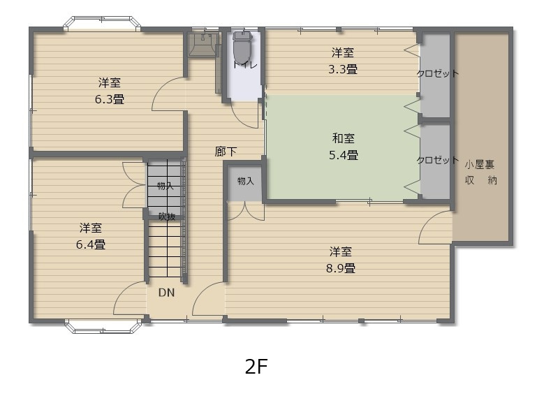 津山市加茂町塔中　２階建中古住宅　８DKのその他|2F間取り