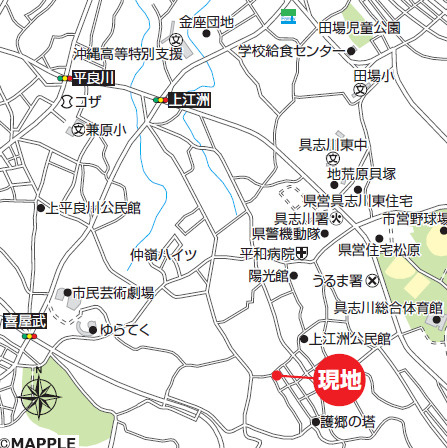 ハートフルタウンうるま市上江洲Ⅱ-B号棟　＼☆ご成約時５０万円キャッシュバック☆／の地図