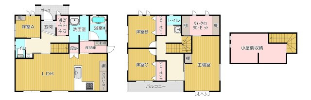 【間取り】 | 太田市細谷町　中古戸建 | 大家族で住めるひろびろ4LDKの間取りです！
収納が豊富でお部屋がスッキリ片付きます♪
