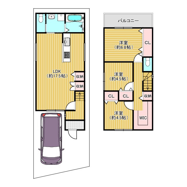 向日市寺戸町二ノ坪の参考プラン|建物価格：1,837万円
延床面積：47.52㎡（1F42.84㎡：2F41.58㎡）