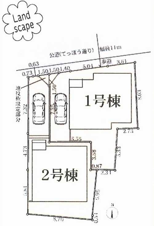 茅ヶ崎市南湖4丁目　新築戸建全2棟　1号棟の区画図