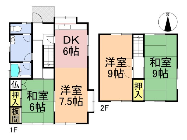 中古戸建　大垣市荒川町　昭和63年築・昭和48年築の間取り|北側　２階建て