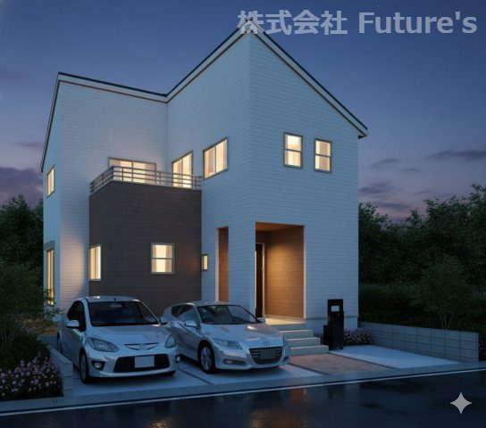 三郷市早稲田7丁目　新築戸建　全1棟の外観パース|完成予想図／このパースは図面を基に描いたもので実際とは多少異なる場合がございます。