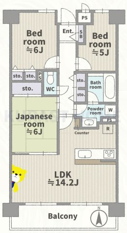 グランド日光ハイツ東向日　3階の間取り