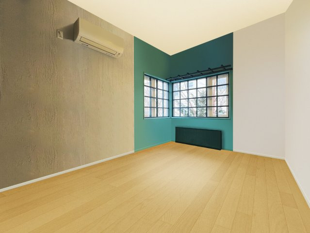 里塚1条3丁目戸建の洋室|２階６帖洋室。アクセントクロスが映えるモダンな空間となっております。
※CG加工により家具等を消しております。