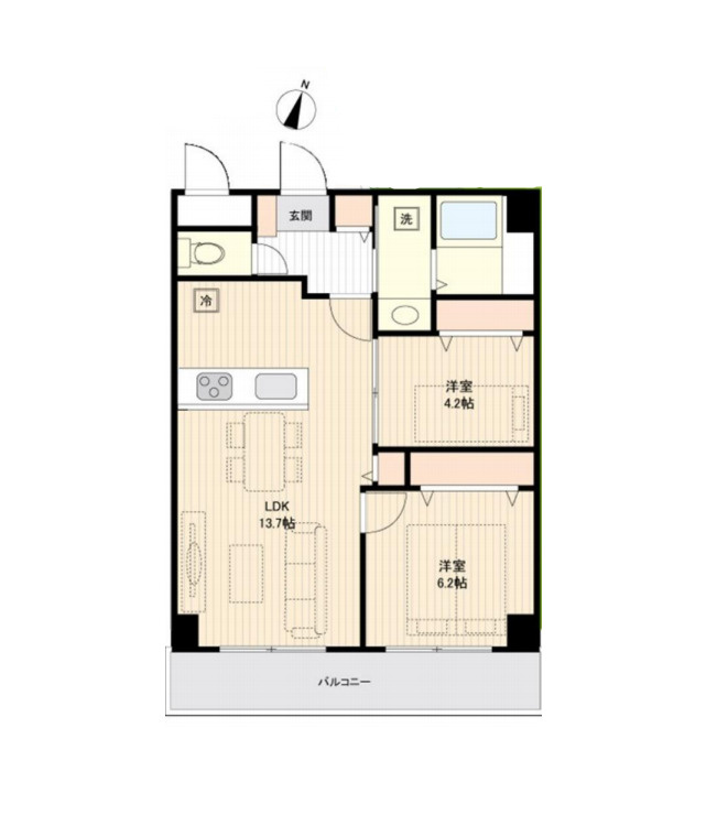 プレジデント73の間取り|プレジデント73、2LDK、土地面積50.40m2、建物面積7.56m2