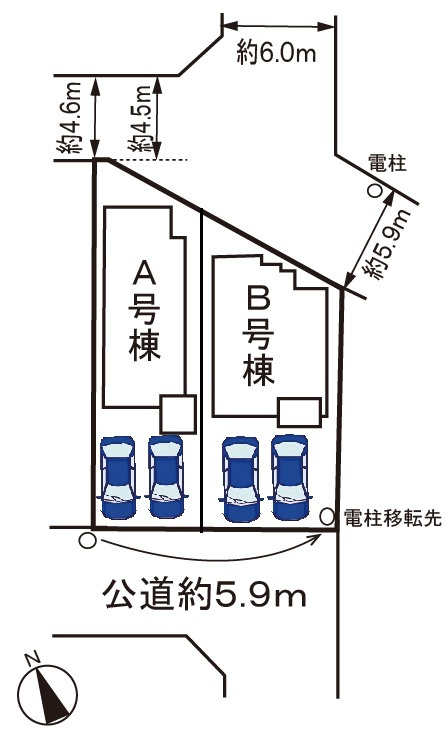小牧市安田町　新築戸建　B号棟の区画図|南北両面道路・陽当たり良好。