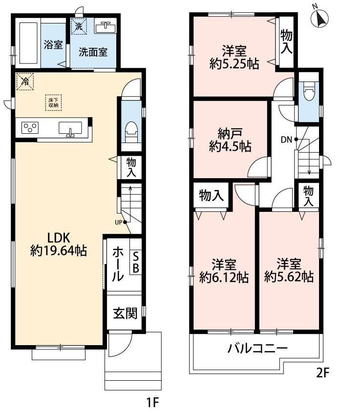 小牧市安田町　新築戸建　A号棟の間取り|全居室洋室・納戸４.５帖あり。