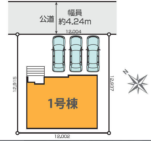 北足立郡伊奈町22期全1棟　1号棟の区画図|カースペースは3台駐車可能です。並列可能ですのでお車の出し入れもスムーズに行えます。お友達やご親戚など、来客時の駐車スペースも安心です◎周辺には生活施設が充実していますので、お買い物が便利になります。