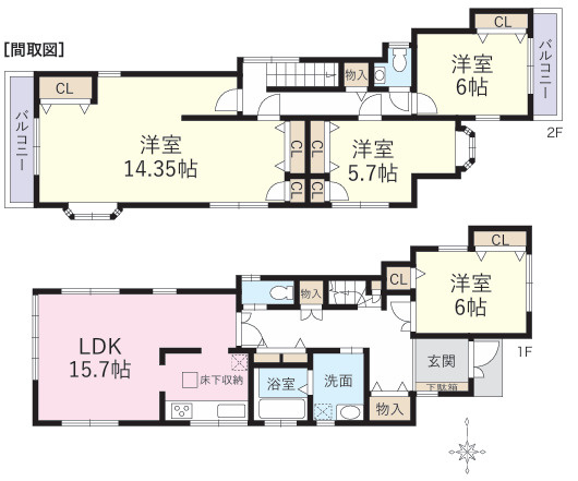 小田原市扇町　中古戸建の間取り