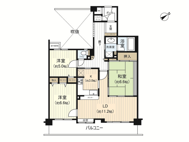 【間取り】 | ユニライフ桃山台 | 専用ポーチとトランクルームの有る３LDK♪
採光・通風良好なお部屋です。