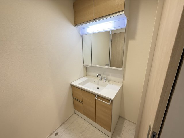 ブルーミングガーデン前橋市六供町3丁目　1号棟の独立洗面台|シャワー水栓付き洗面台で朝の身支度もバッチリです！
洗面台には収納スペースもあり洗面室もすっきり片付きますよ！