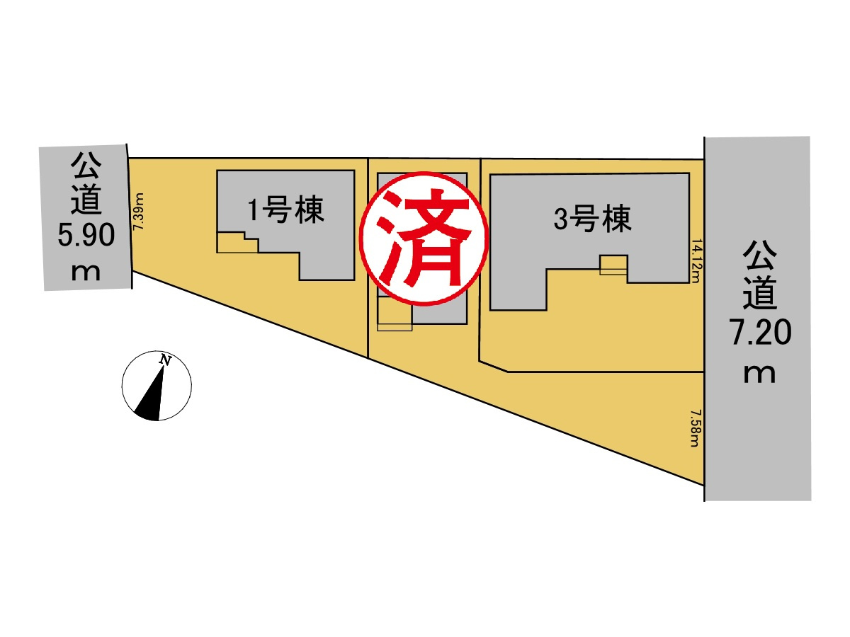 【商談中】リーブルガーデン　各務原市川島緑町３丁目　全３区画分譲の区画図|■区画図
■YAMADA電機の　ヤマダ不動産　株式会社リライフ　
いつでもお問合わせ下さい。