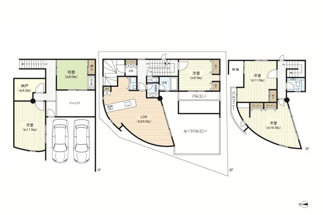 【間取り】 | 豊中市緑丘１丁目　一戸建 | デザイナーズハウス♪
コンクリート打ちっぱなしの外観！5LDK＋納戸+ガレージ(2台駐車可能)♪
