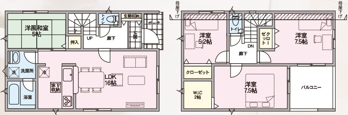 【新築戸建て】秋田市仁井田福島第3　2号棟の間取り