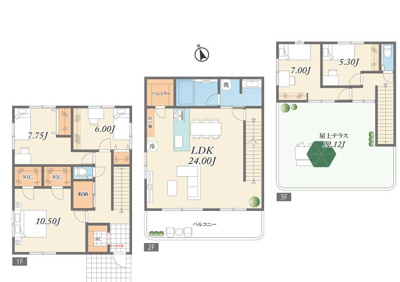 【参考プラン】 | 川崎1区画 | 大型5LDK　カースペースあり、広々屋上テラス