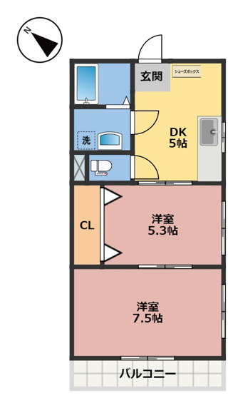 【間取り】 | メロディハイム愛宕山 | 全戸角部屋/南西向き