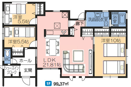 【間取り】 | 第1吉岡町漆原　１号棟　平屋