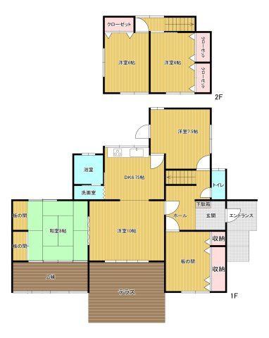 大刀洗町冨多アサヒ戸建の間取り|5LDK リビングからウッドデキ　広い庭園へつながります