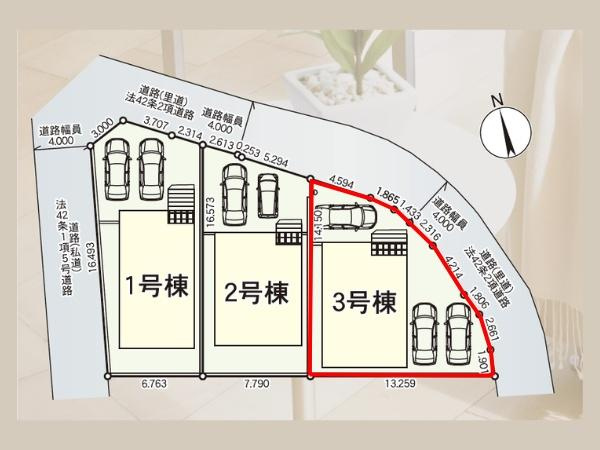 猪野第4-3号棟の区画図|※図面と現況が異なる場合は現況を優先させていただきます。
