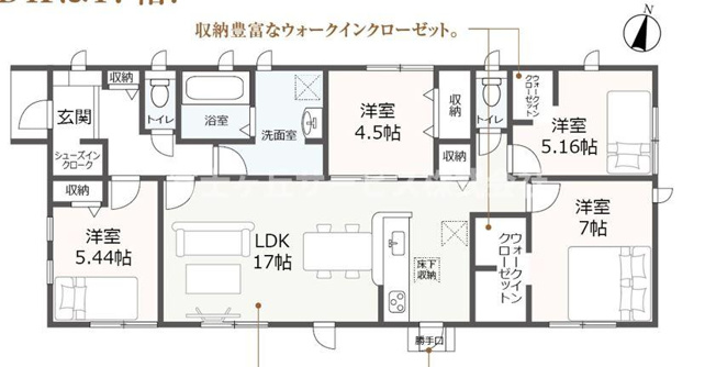 【間取り】 | 磐田市大原 3期 新築一戸建て 1号棟 | 効率的かつ暮らしのことをしっかり考えた間取りです