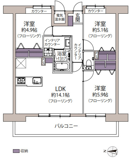 【間取り】 | グリーンマンション南福岡 | 7月にリフォーム完成しています。収納充実の3LDKで、居住スペースを有効的に活用できます