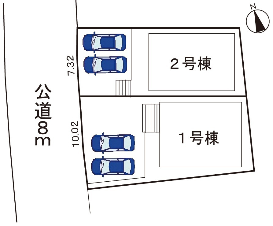 小牧市大字久保一色　新築戸建　２号棟の区画図|駐車場並列２台可。