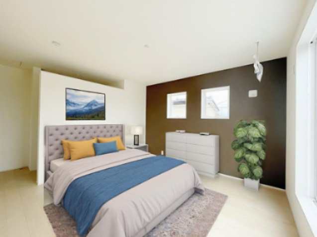 新築戸建・新築建売　飯坂町湯野字毛字【長期優良住宅】湯野小・西根中の洋室|写真はホームステージングにて作成しており、実際に家具は付いてきません。