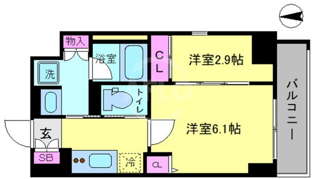 シーズンフラッツ靭本町の間取り|シーズンフラッツ靭本町　開放感のある間取り