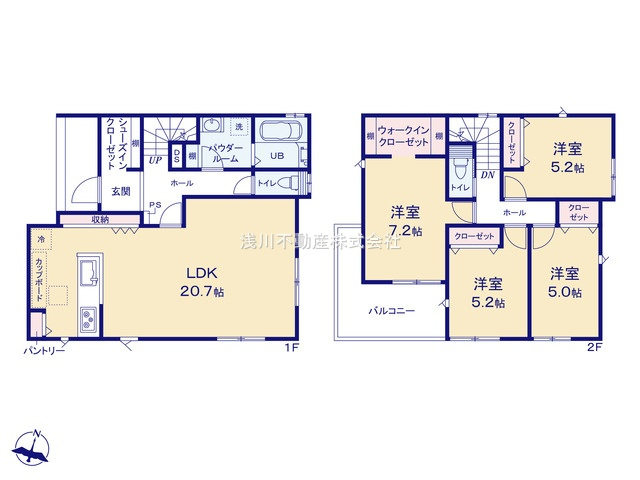八王子市　めじろ台　新築一戸建ての間取り|～南向き4LDK　開放感のあるワンフロアリビングの間取り～
