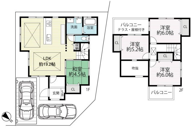 ◆２沿線利用可能◆リビング広々１９帖以上の４ＬＤＫ◆角地◆宇治市広野町尖山の間取り|間取り