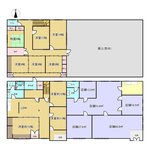 桜川市真壁町中古店舗付き住宅の間取り
