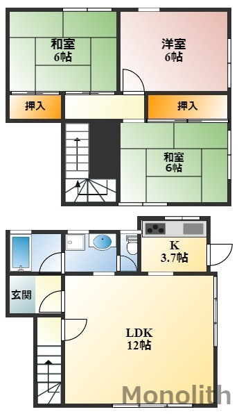 岸和田市別所町３丁目の一戸建ての間取り