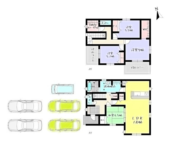 ーBloomーブルームー小倉南区横代北町1丁目3期　【小倉南区　新築戸建て】の外観パース|ーBloomーブルームー小倉南区横代北町1丁目3期　【小倉南区　新築戸建て】