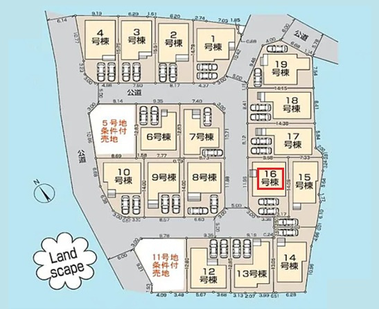 清瀬市下宿2丁目・全19棟　新築一戸建　16号棟の区画図|【全19棟・16号棟】
並列駐車2台可能です。