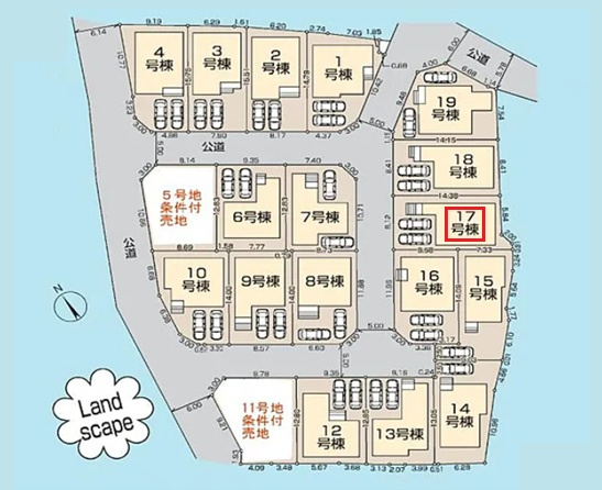 清瀬市下宿2丁目・全19棟　新築一戸建　17号棟の区画図|【全19棟・17号棟】
並列駐車2台可能です。