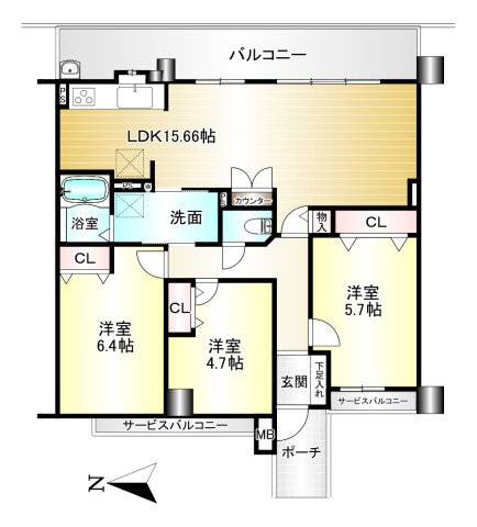 コージースクエア大和八木の間取り|専有面積：72.85ｍ2