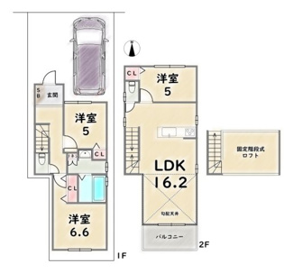 【土地図＋建物プラン例】 | 下京区西七条南東野町　建築条件なし | 《建築プラン例：2号地》建延92.74平米