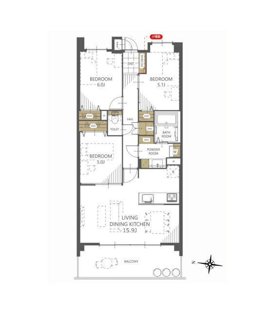 ビクトリアアネーロ大宮の間取り|ビクトリアアネーロ大宮、3LDK、専有面積71.92m2、バルコニー面積12.40m2