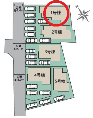 岡崎市福岡町新町　新築分譲住宅　全5棟　1号棟の区画図