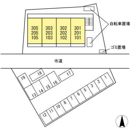 川崎市多摩区中野島２丁目のアパートの区画図