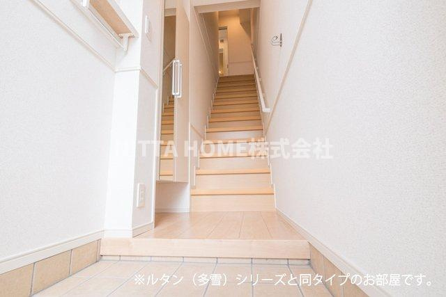 メゾン・シャトンⅠの玄関|【完成イメージ】居住スペースは２階です(*^-^*)