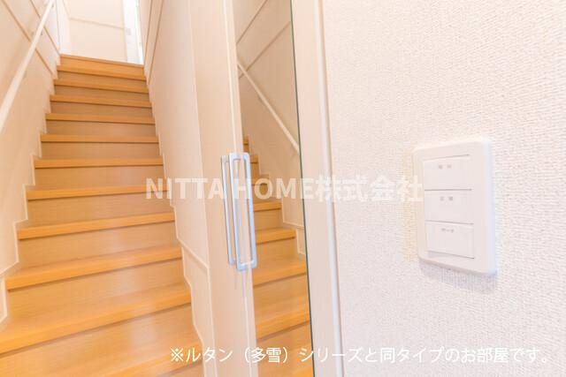 メゾン・シャトンⅠの玄関|【完成イメージ】居住スペースは２階です(*^-^*)