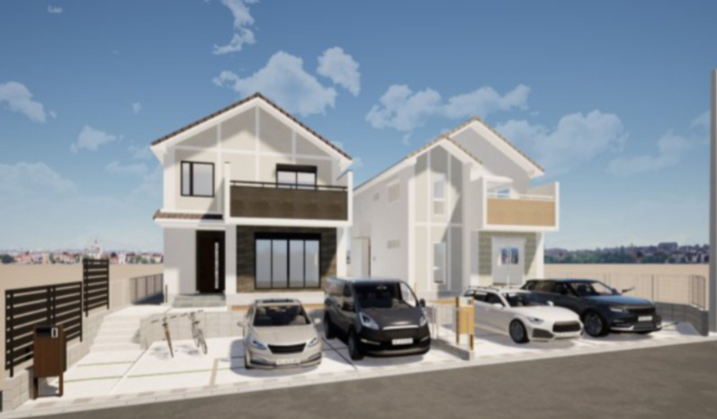 横浜市南区六ツ川1丁目　新築戸建【仲介手数料無料】カースペース2台の外観パース