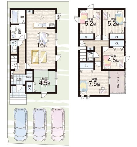 亀山市山下町　第1期　新築一戸建ての間取り|1号地
